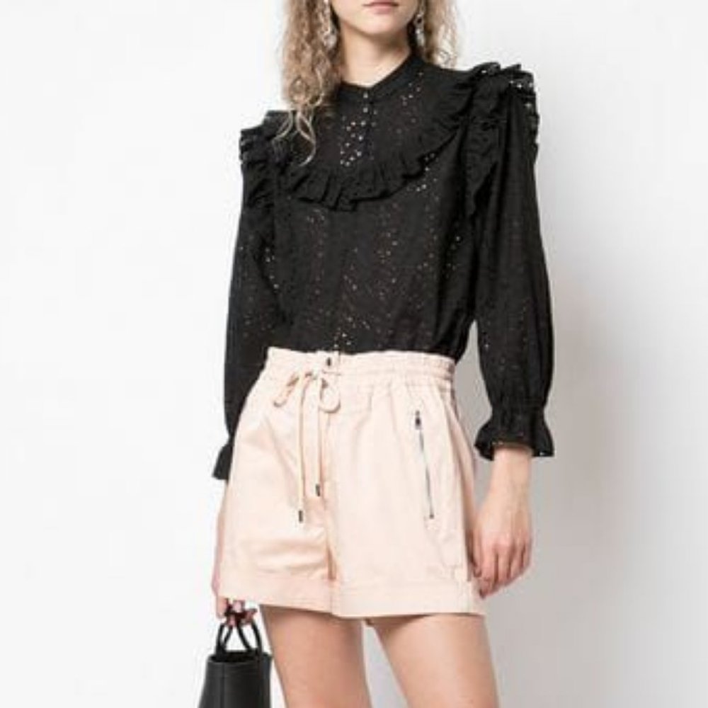 Robert Rodriguez Black Bohemian Scarlett Blouse with Ruffles & Eyelets